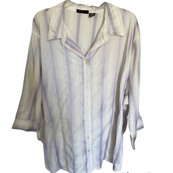 Maggie Barnes Button Down blouse, lavender & white, 4X - Picture 1 of 3